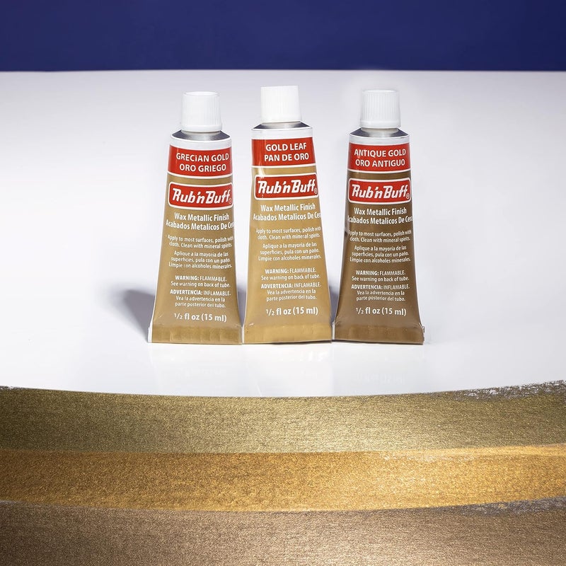 Amaco Rub n Buff Wax Metallic Finish 3 Color Kit - Antique Gold Grecian Gold and Gold Leaf 15ml Tubes - Versatile Gilding Wax for Finishing Furniture Antiquing and Restoration - 3 Rub and Buff Colors - Image 2